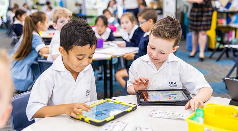 Our Lady of the Angels Catholic Primary Kellyville students using learning devices