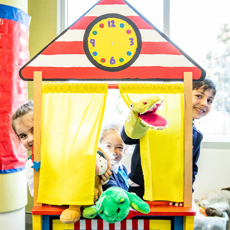 Students hosting a puppet show at Our Lady of the Angels Primary School Rouse Hill