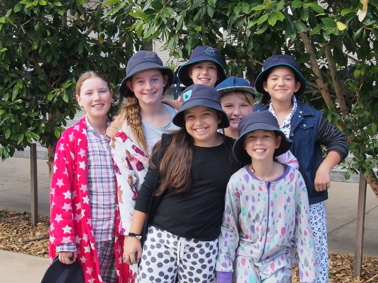 Ariane, Jade, Alissa, Holly, Tatum, Paige and Sienna in their pyjamas.