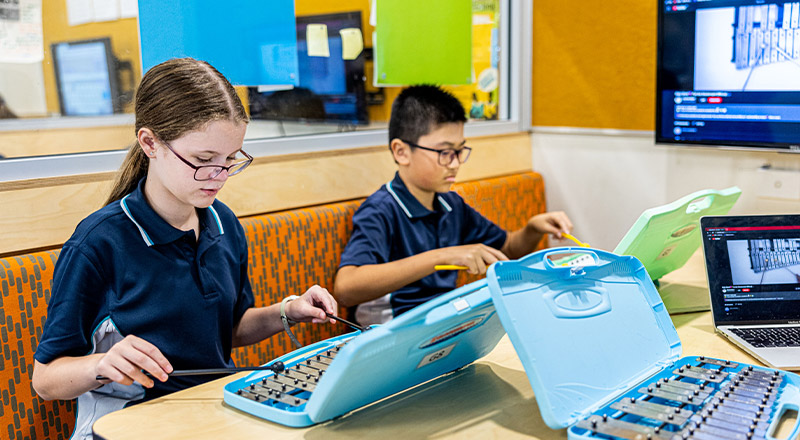 Students playing a digital xylophone at Our Lady of the Angels Primary School Rouse Hill