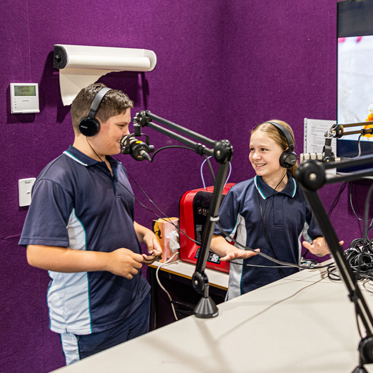 Students using in the recording studio at Our Lady of the Angels Primary School Rouse Hill