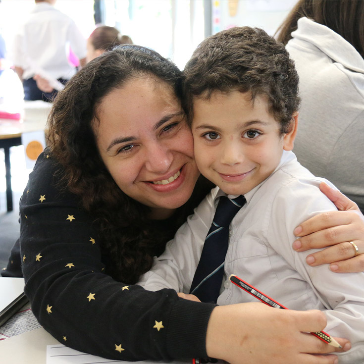 Student with his mum at Our Lady of the Angels Primary School Rouse Hill